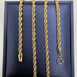 18K Genuine Yellow Gold Rope Chain Necklace (Preowned)